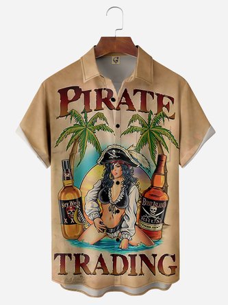 Belle Pirate Chest Pocket Short Sleeve Hawaiian Shirt