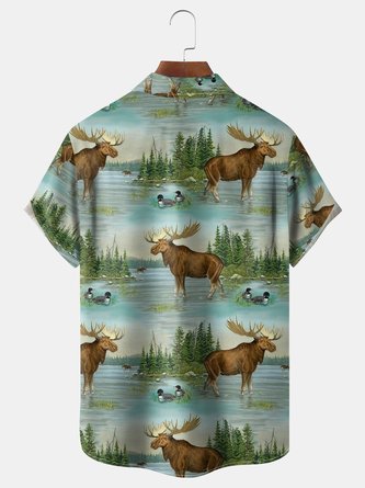 Animals Chest Pocket Short Sleeve Hawaiian Shirt