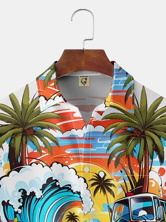 Beach Party Vibes: Chest Pocket Short-Sleeve Hawaiian Shirt