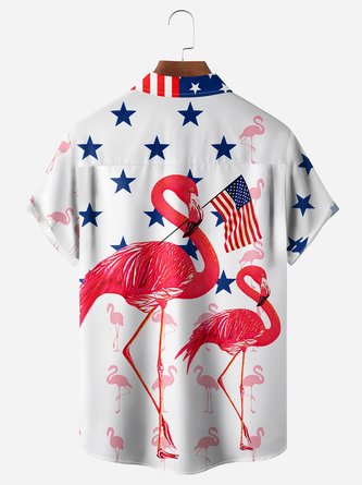 American Flag Flamingo Chest Pocket Hawaiian Shirt