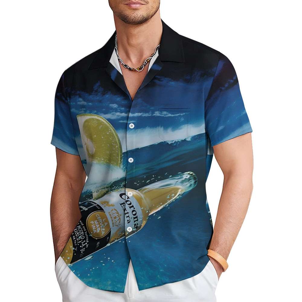 Beer Surf Print Casual Oversized Hawaiian Shirt