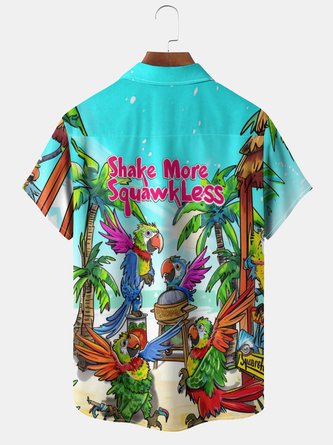 Beach-Ready Parrot Print Hawaiian Shirt with Moisture-Wicking Fabric