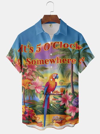 5 O&#39;Clock Parrot Chest Pocket Hawaiian Shirt - Perfect Moisture-Wicking Outfit for Your Next Island Adventure