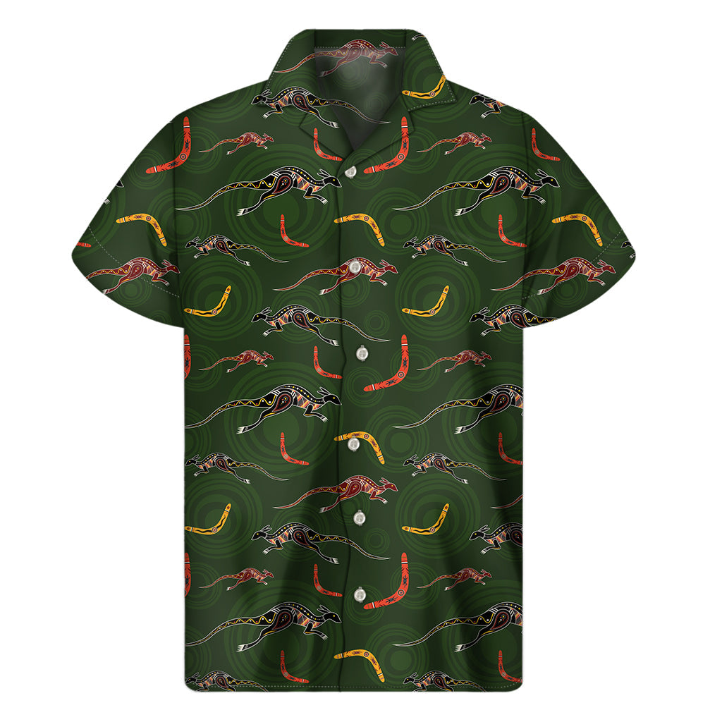 Authentic Hawaiian Vibes: Aboriginal Boomerang and Kangaroo Print Men's Short Sleeve Shirt - 1