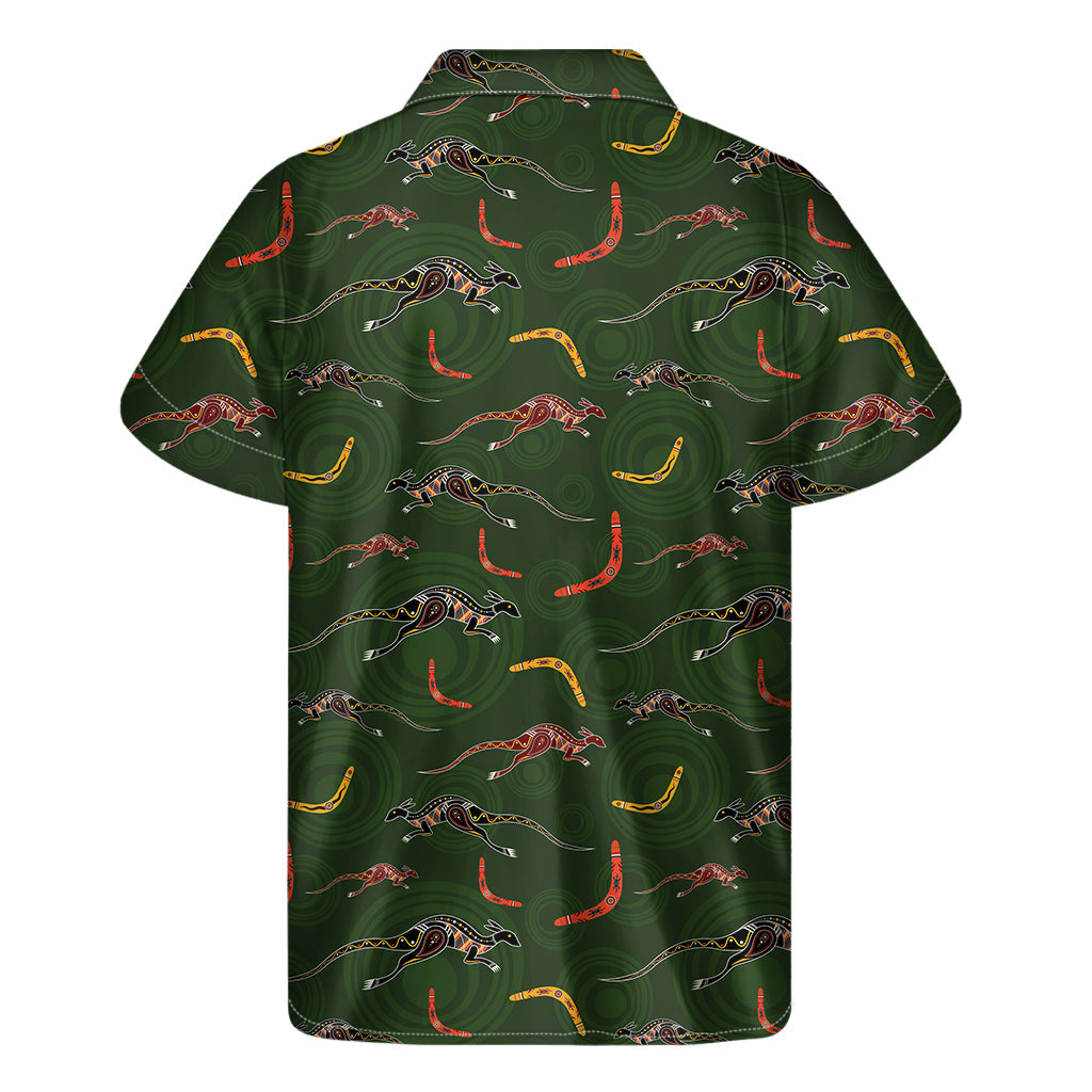 Authentic Hawaiian Vibes: Aboriginal Boomerang and Kangaroo Print Men's Short Sleeve Shirt - 1