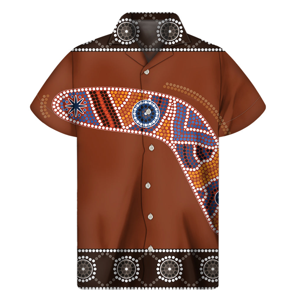 Tropical Vibes: Aboriginal Dot Boomerang Print Hawaiian Short Sleeve Shirt - 1