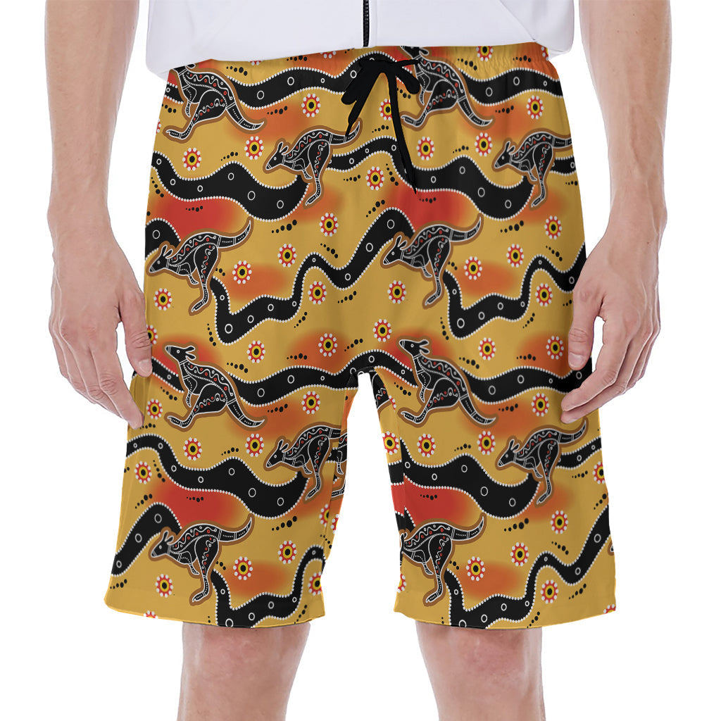 Aboriginal Kangaroo Print Hawaiian Men's Beach Shorts - 1