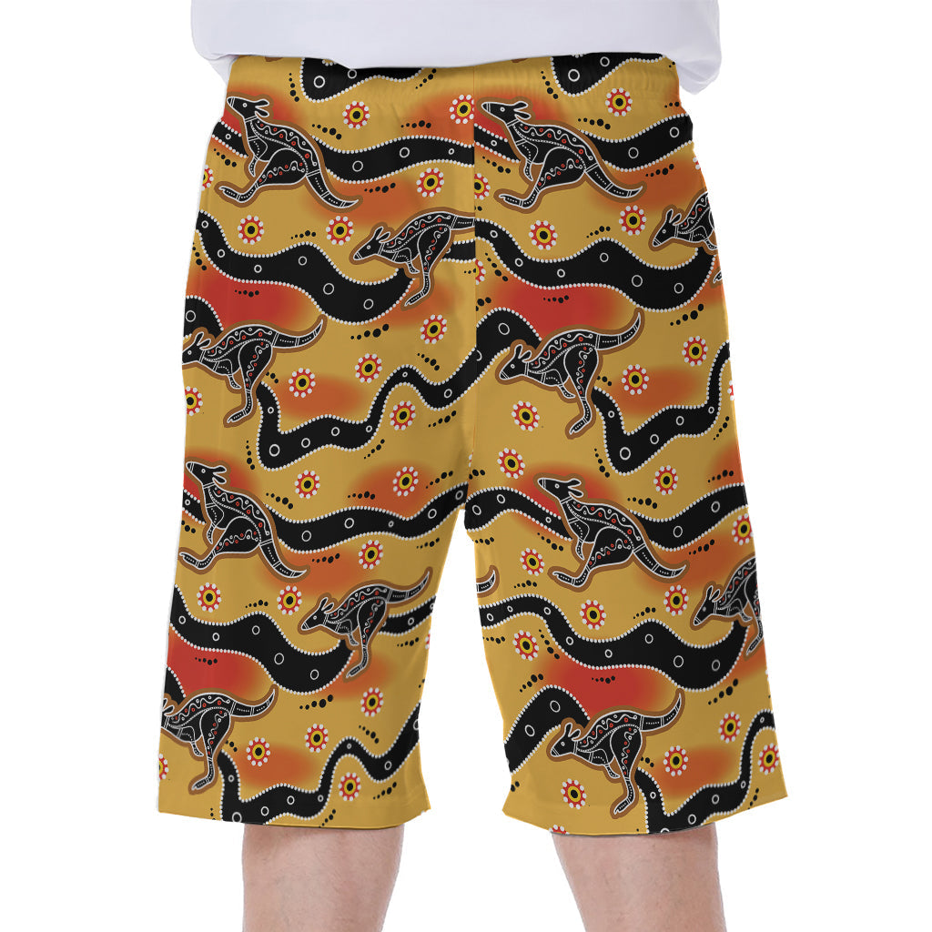 Aboriginal Kangaroo Print Hawaiian Men's Beach Shorts - 1