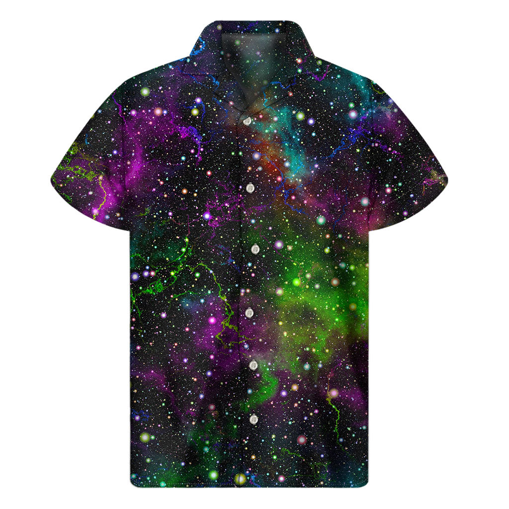 Abstract Dark Galaxy Space Print Hawaiian Short Sleeve Shirt - 1