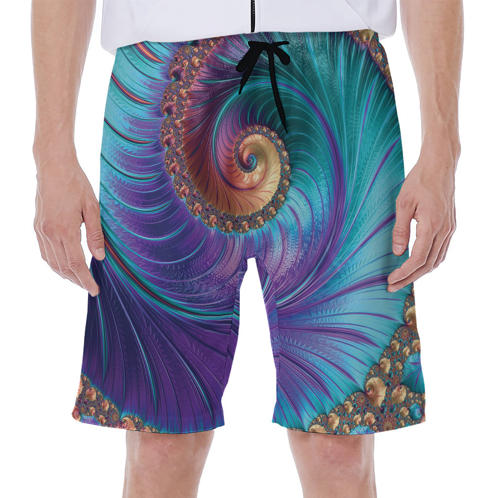 Abstract Fractal Print Hawaiian Beach Shorts for Men - 1