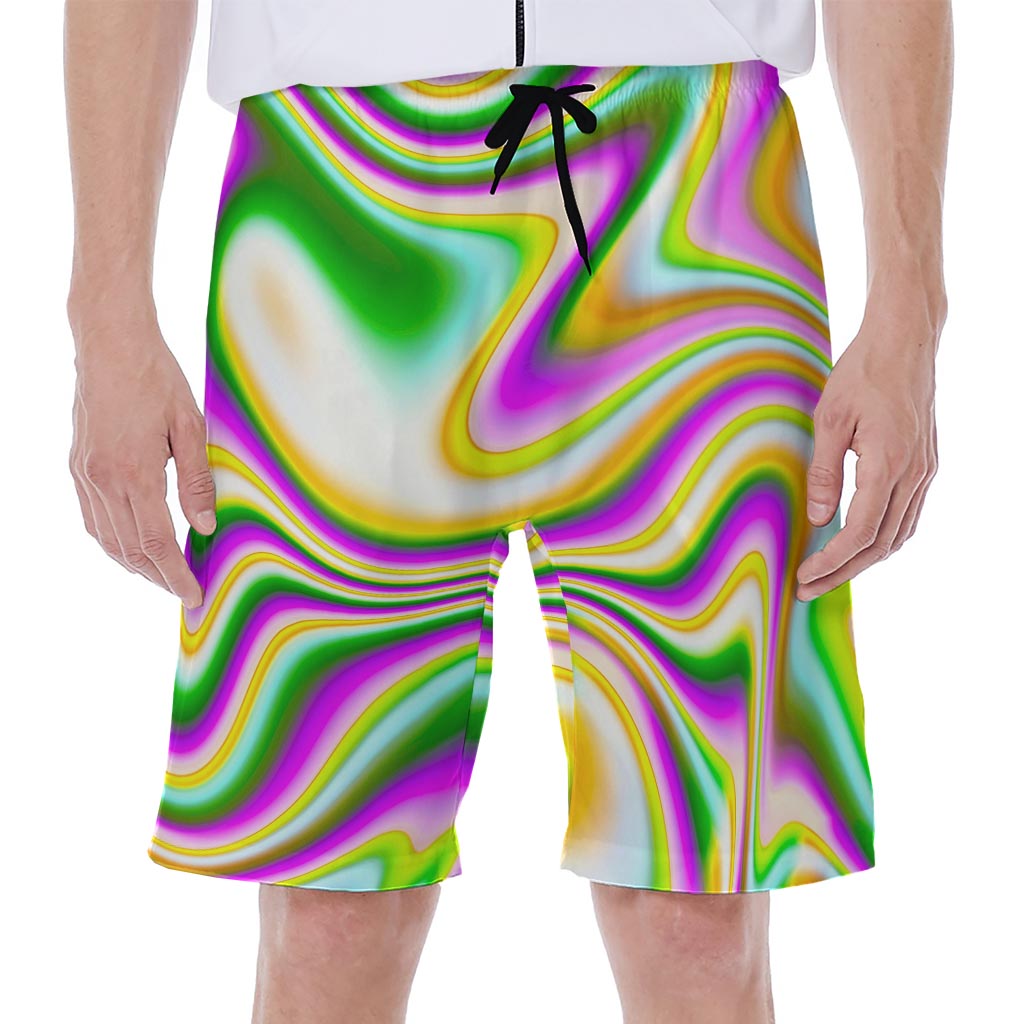 Abstract Holographic Liquid Trippy Print Hawaiian Men&#39;s Beach Shorts - 1