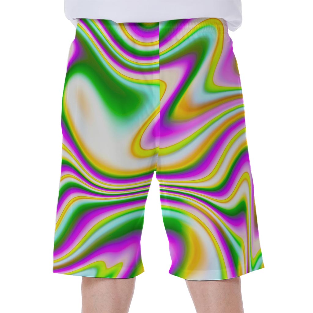 Abstract Holographic Liquid Trippy Print Hawaiian Men's Beach Shorts - 1