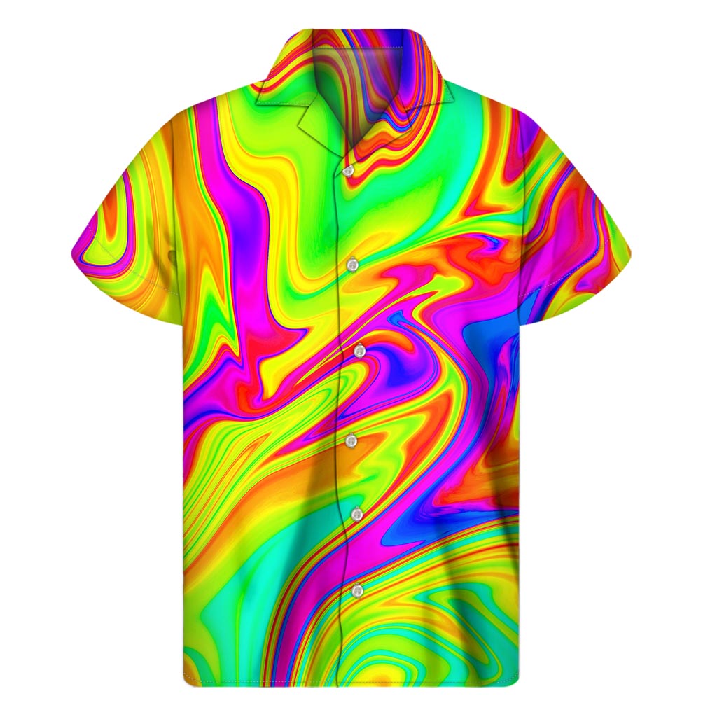 Abstract Liquid Trippy Print Hawaiian Short Sleeve Shirt - 1