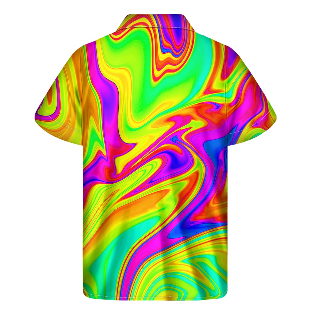 Abstract Liquid Trippy Print Hawaiian Short Sleeve Shirt - 2