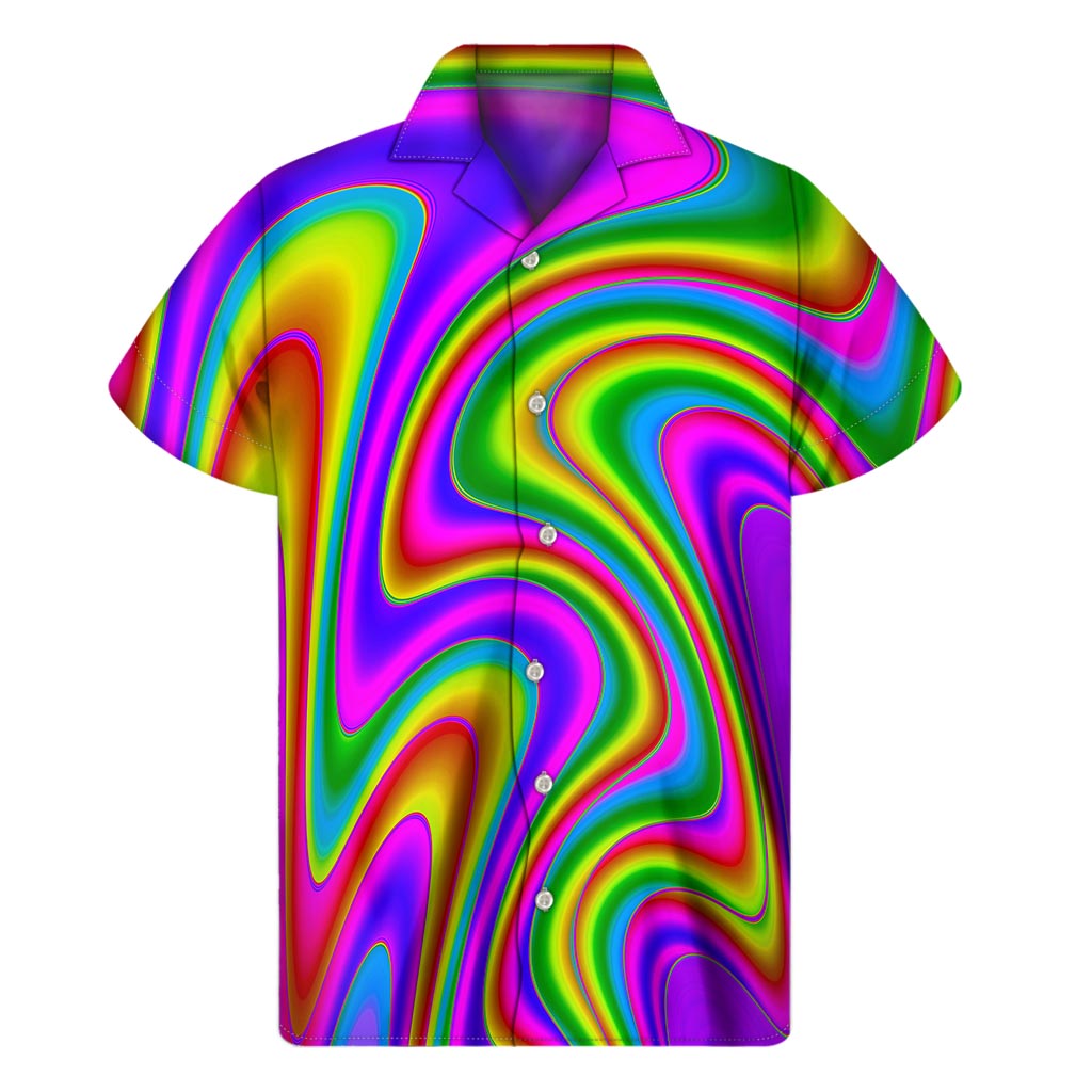 Abstract Neon Trippy Print Hawaiian Short Sleeve Shirt - 1