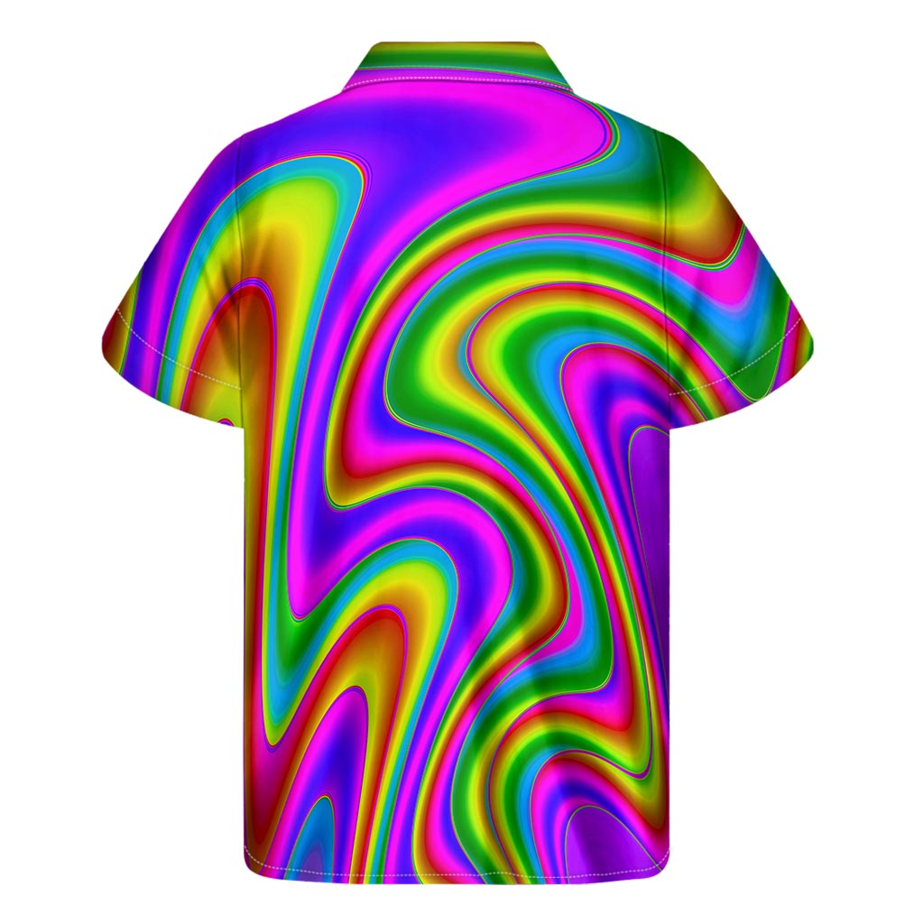 Abstract Neon Trippy Print Hawaiian Short Sleeve Shirt - 1