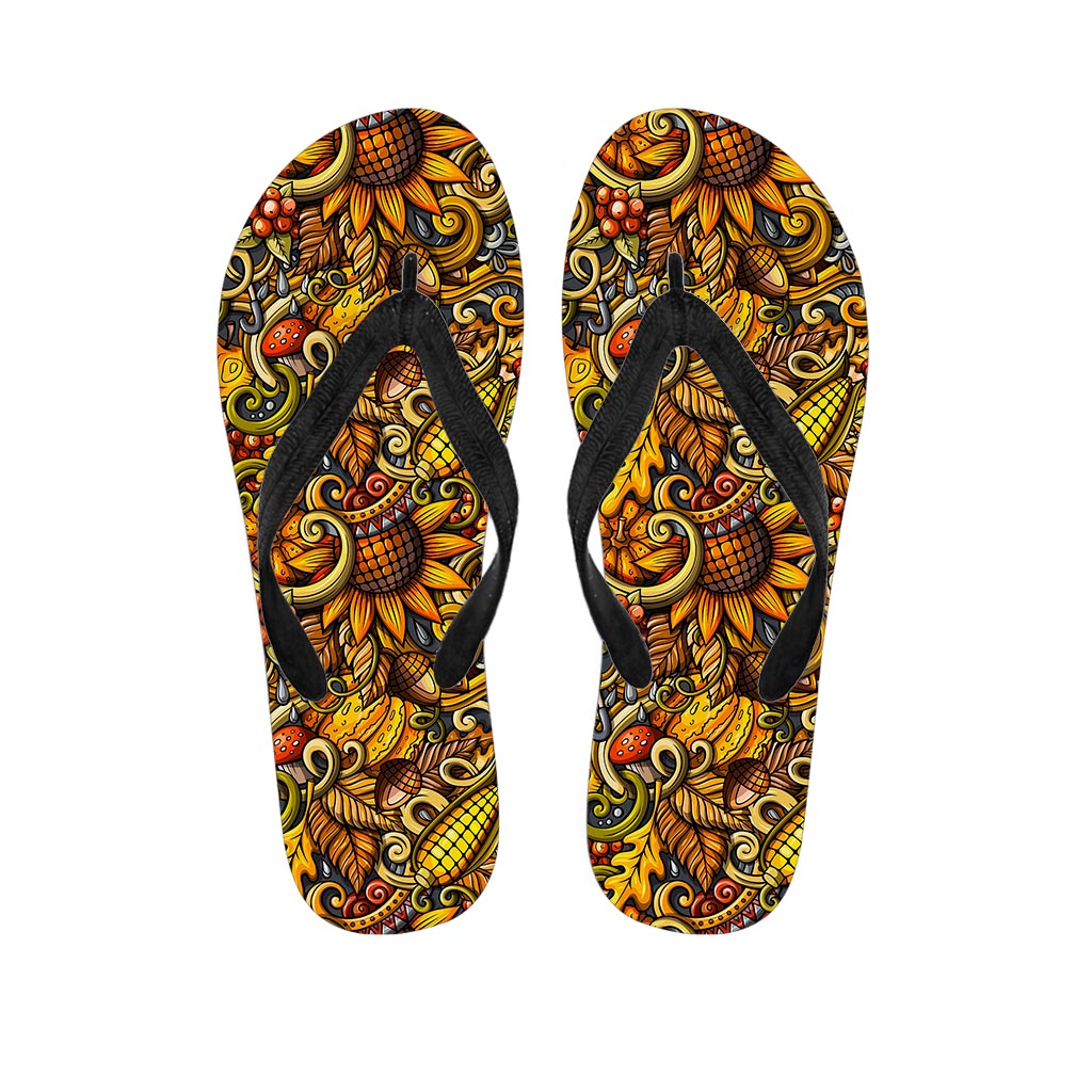 Abstract Sunflower Pattern Hawaiian Outfit with Matching Flip Flops - 1