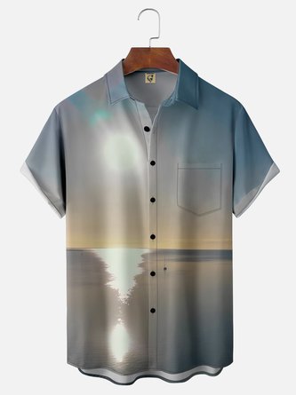 Beach Sunset Chest Pocket Hawaiian Shirt