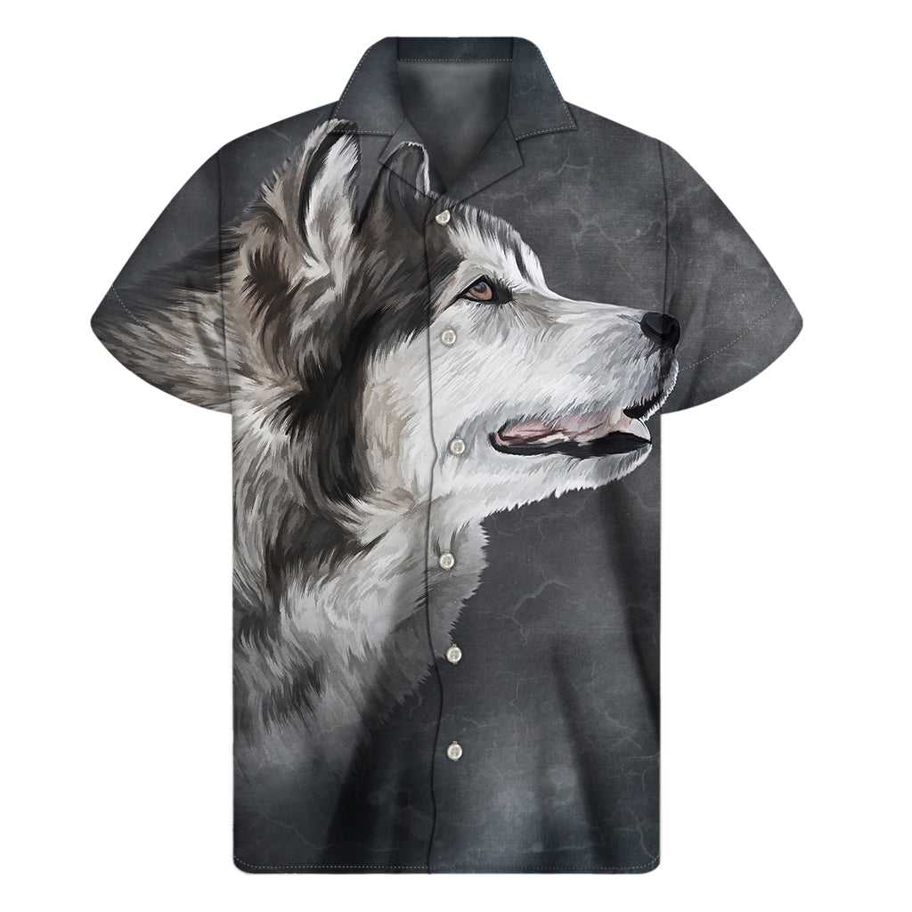 Island Vibes: Hawaiian Short Sleeve Shirt with Alaskan Malamute Print - 1