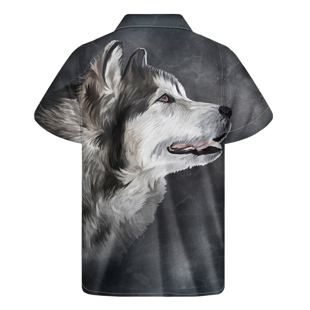 Island Vibes: Hawaiian Short Sleeve Shirt with Alaskan Malamute Print - 2