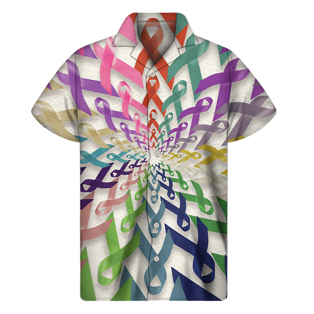 Hawaiian Mandala Print Men&#39;s Short Sleeve Shirt - Cancer Awareness Edition - 1