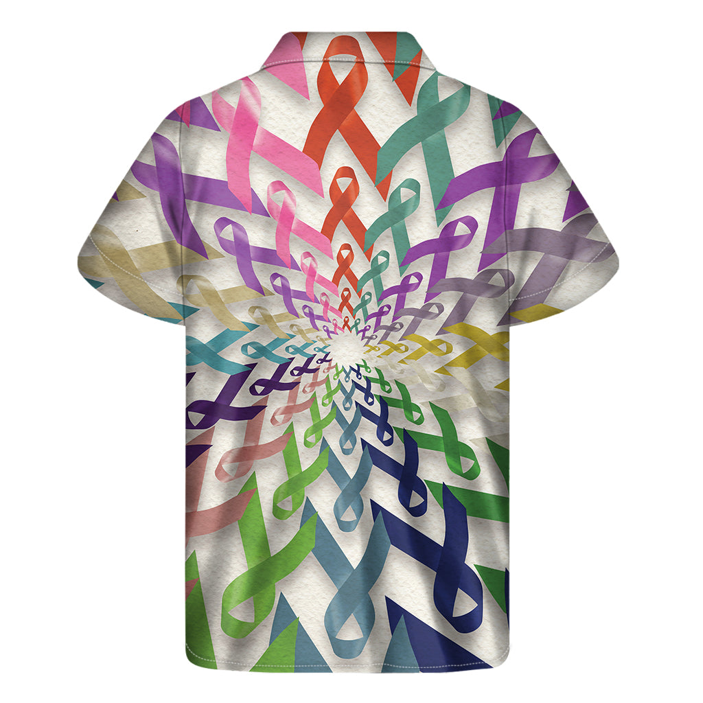 Hawaiian Mandala Print Men&#39;s Short Sleeve Shirt - Cancer Awareness Edition - 2