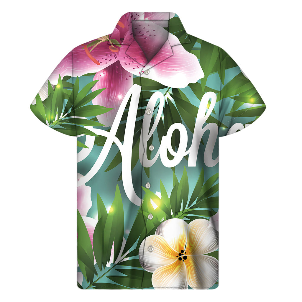 Island Breeze: Hawaiian Aloha Flower Print Short Sleeve Shirt - 1