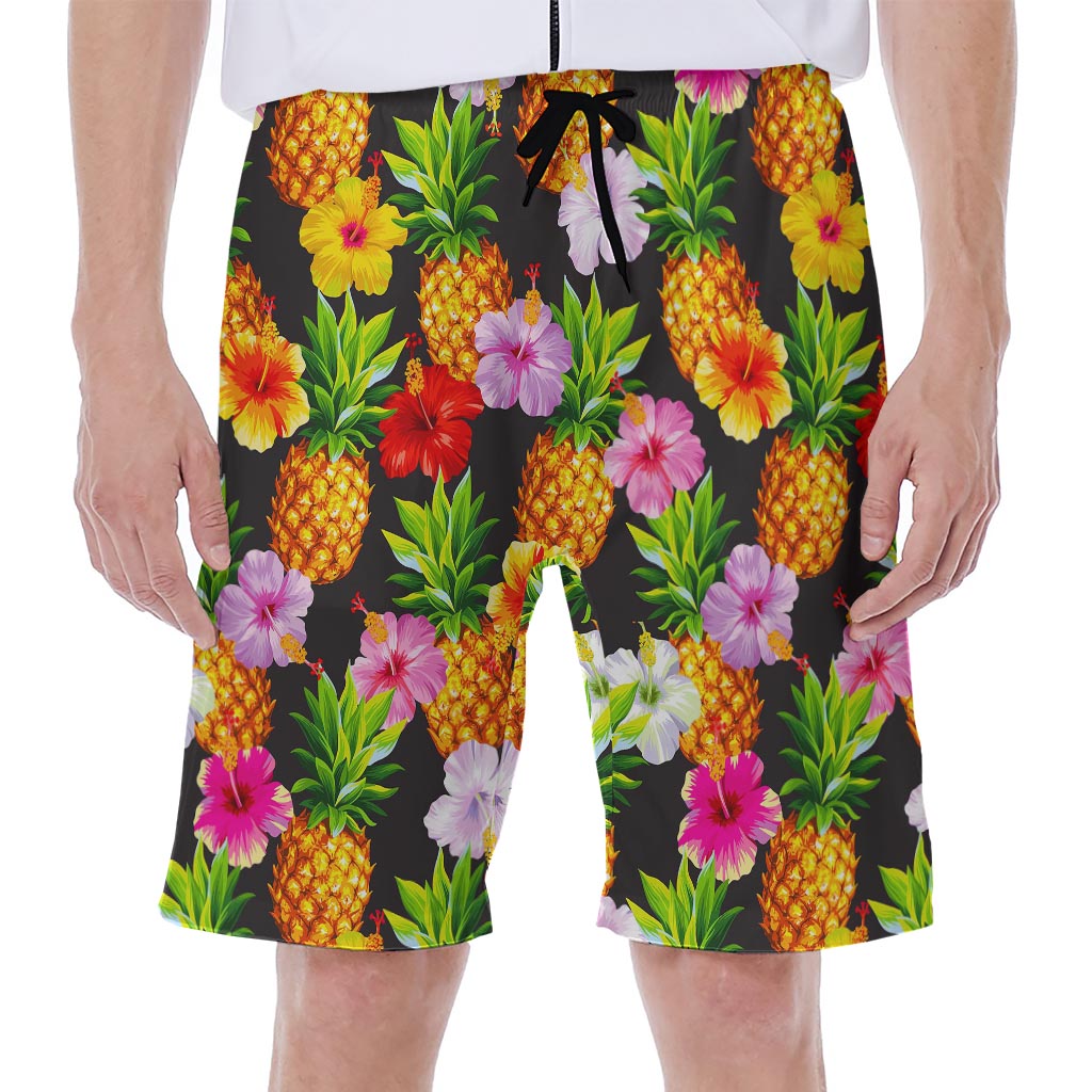 Aloha Hibiscus Pineapple Pattern Printed Men's Hawaiian Beach Shorts - 1