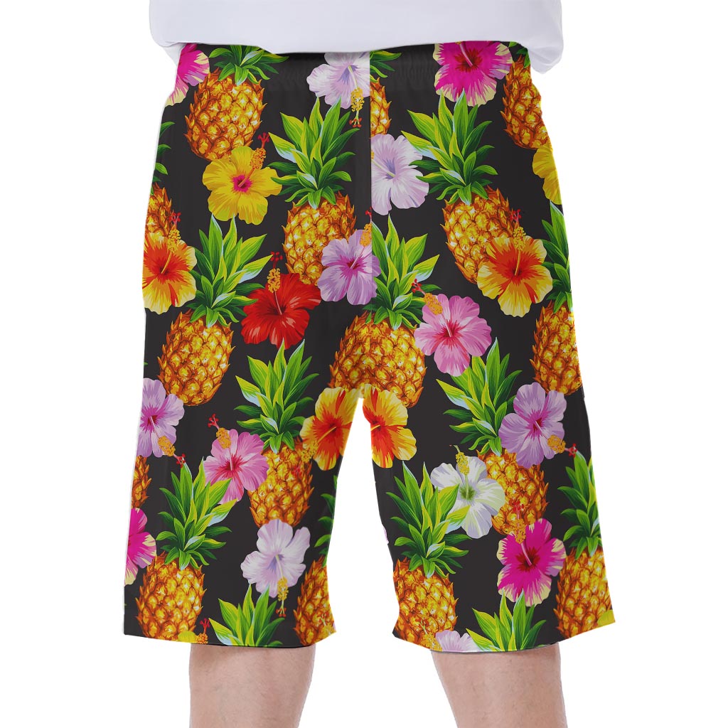 Aloha Hibiscus Pineapple Pattern Printed Men's Hawaiian Beach Shorts - 1