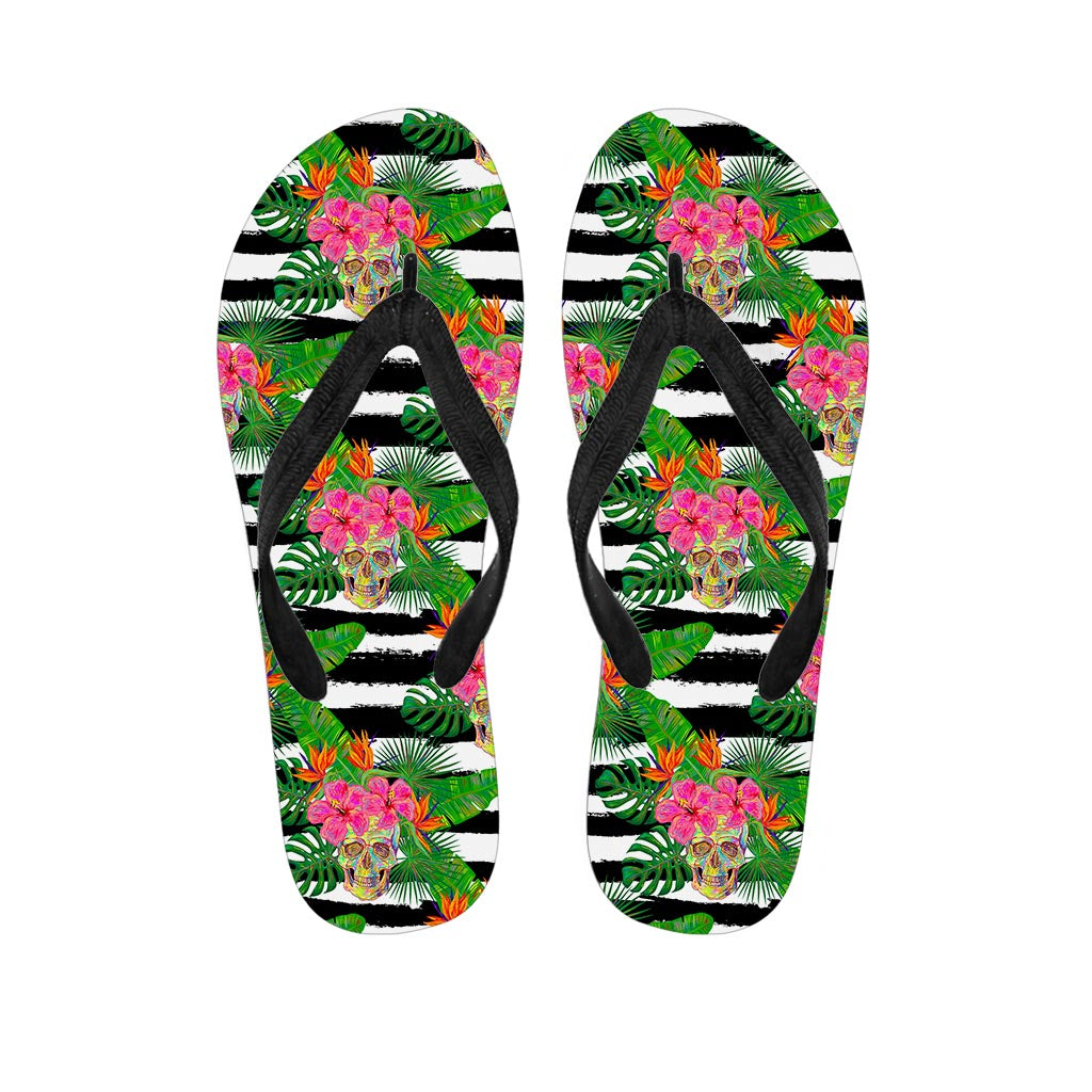 Aloha Skull Striped Pattern Hawaiian Flip Flops: Perfect for Your Island Outfit - 1