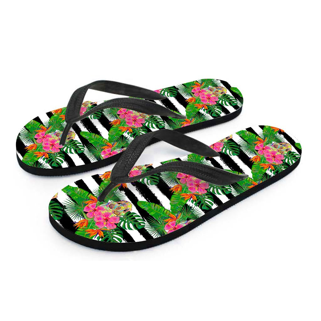 Aloha Skull Striped Pattern Hawaiian Flip Flops: Perfect for Your Island Outfit - 2