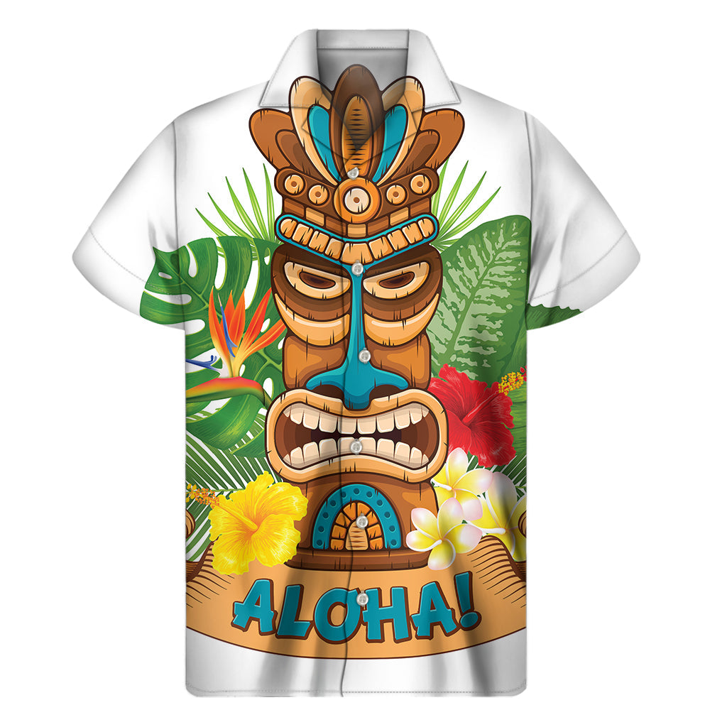 Tropical Vibes: Men's Hawaiian Aloha Tiki Print Short Sleeve Shirt - 1