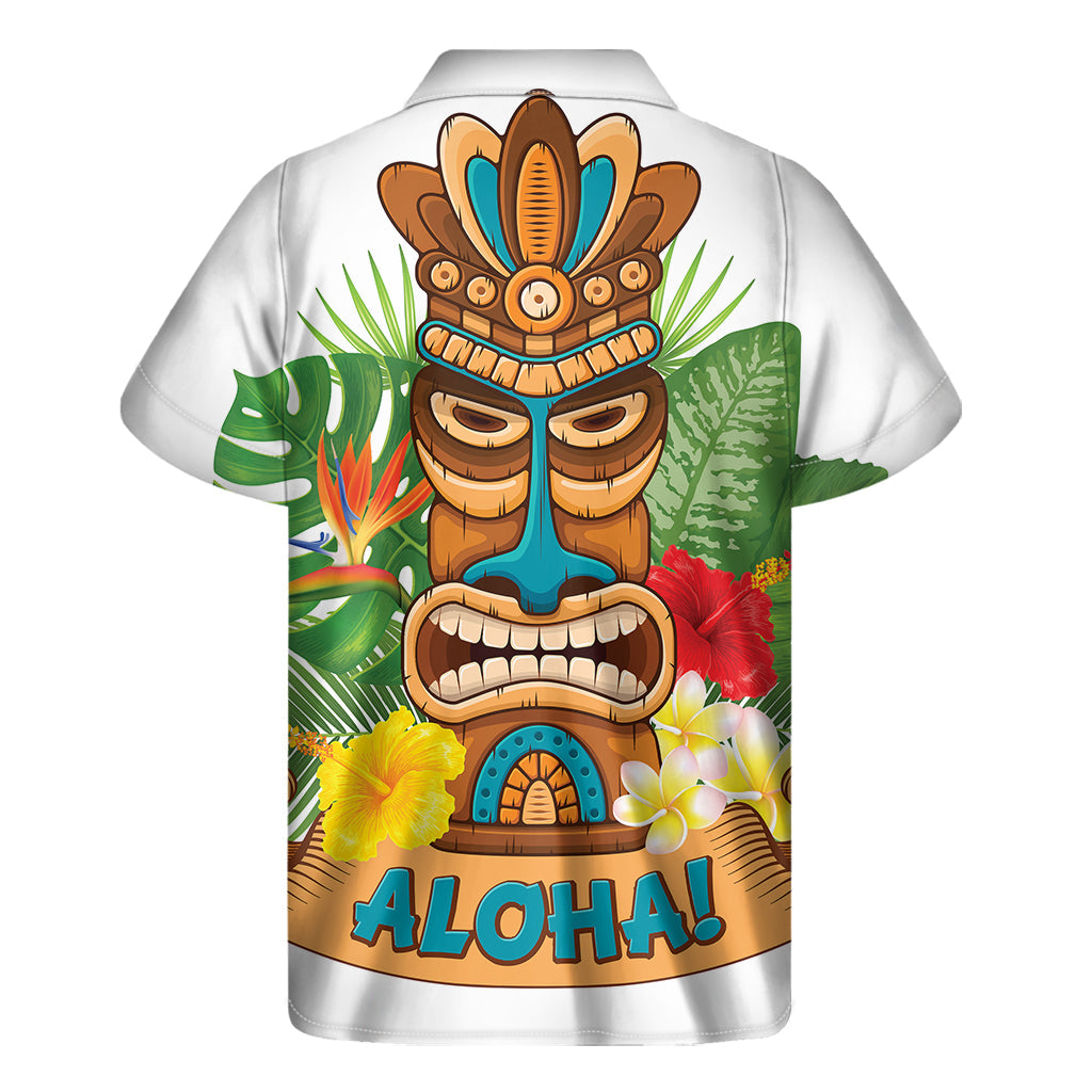 Tropical Vibes: Men's Hawaiian Aloha Tiki Print Short Sleeve Shirt - 1