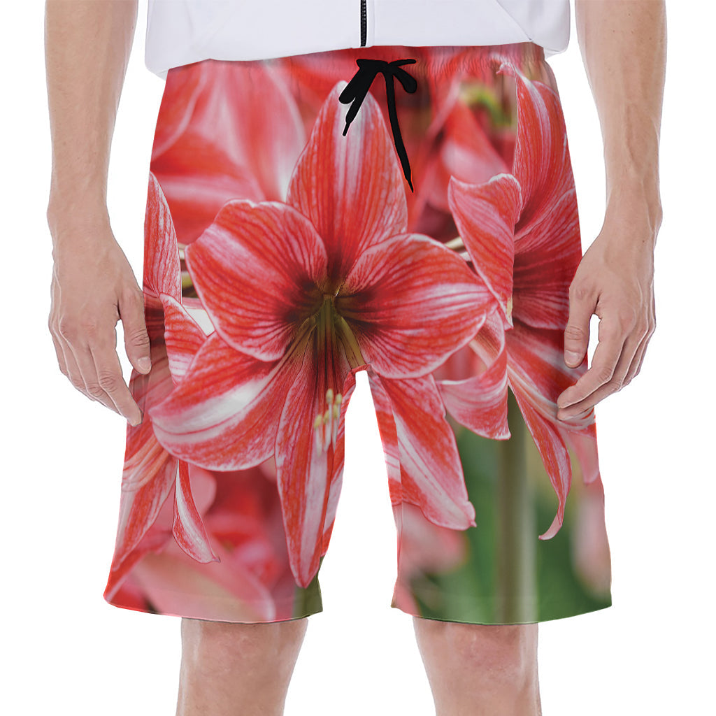 Aloha Vibes: Amaryllis Flower Print Men&#39;s Hawaiian Beach Shorts - 1