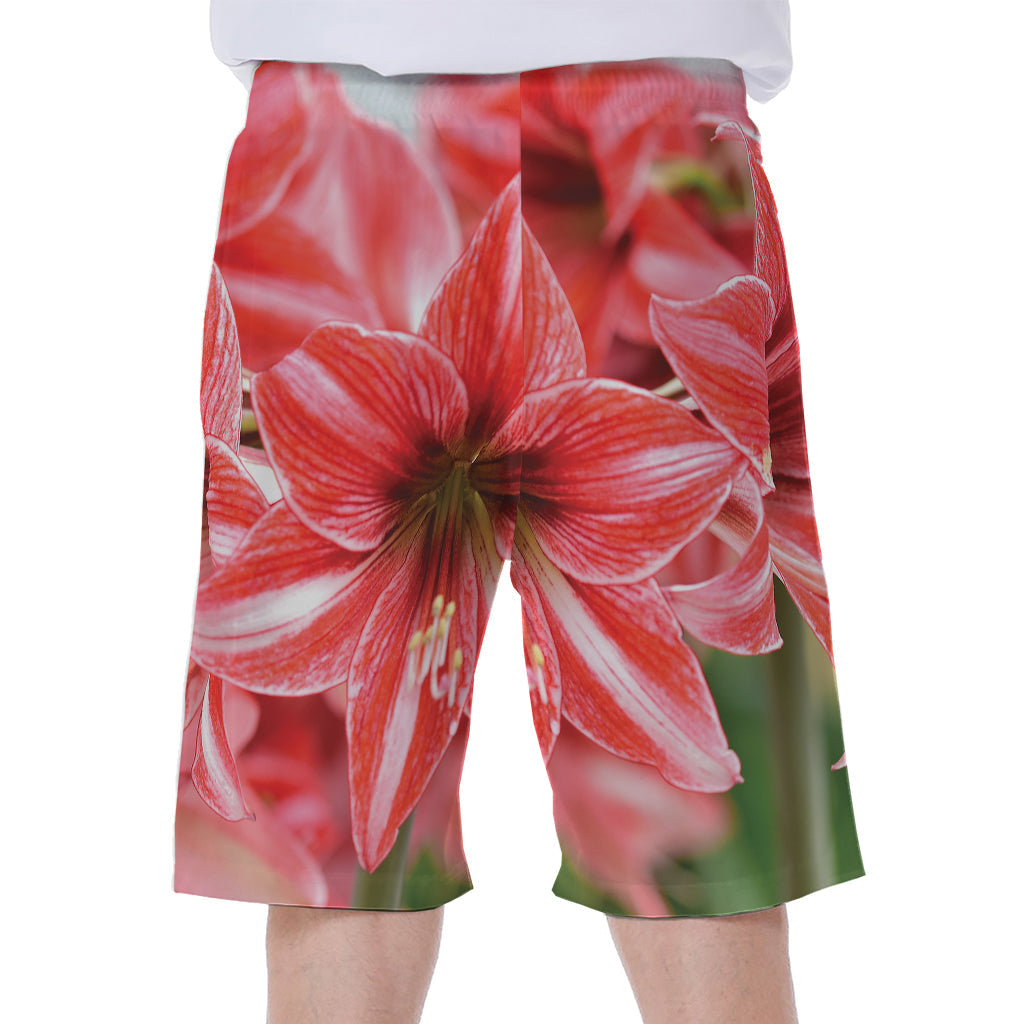 Aloha Vibes: Amaryllis Flower Print Men's Hawaiian Beach Shorts - 1