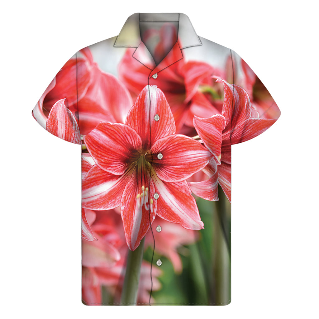 Aloha Vibes: Amaryllis Flower Print Hawaiian Short Sleeve Shirt - 1