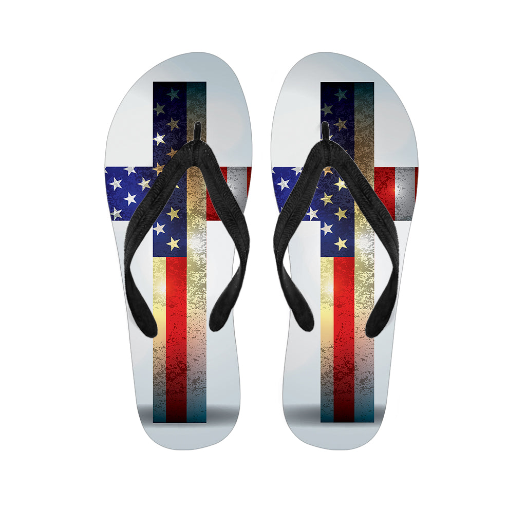 American Christian Cross Flag Hawaiian Inspired Flip Flops - 1