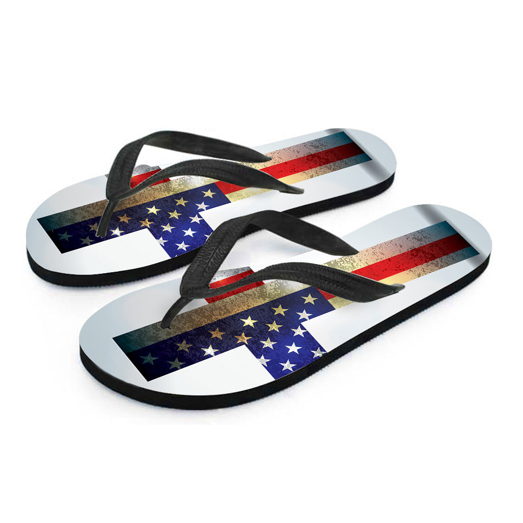 American Christian Cross Flag Hawaiian Inspired Flip Flops - 2