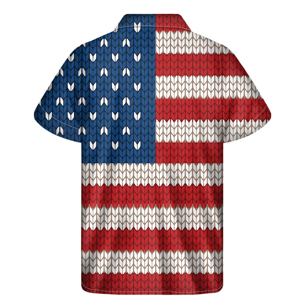 Hawaiian Style Short Sleeve Shirt with American Flag Knitted Print - 2