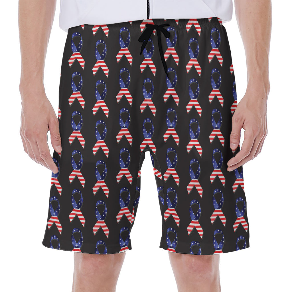 American Flag Ribbon Pattern Print Hawaiian Men's Beach Shorts - 1