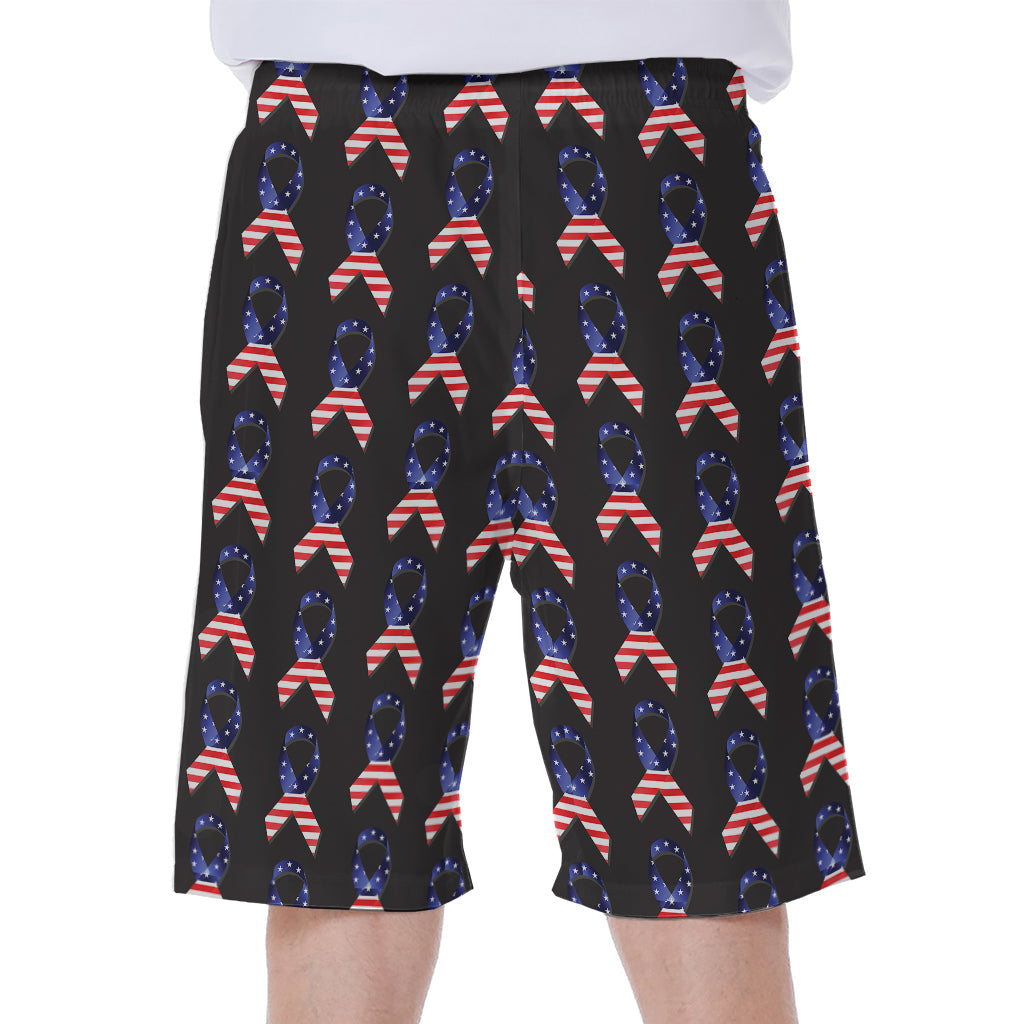 American Flag Ribbon Pattern Print Hawaiian Men's Beach Shorts - 1