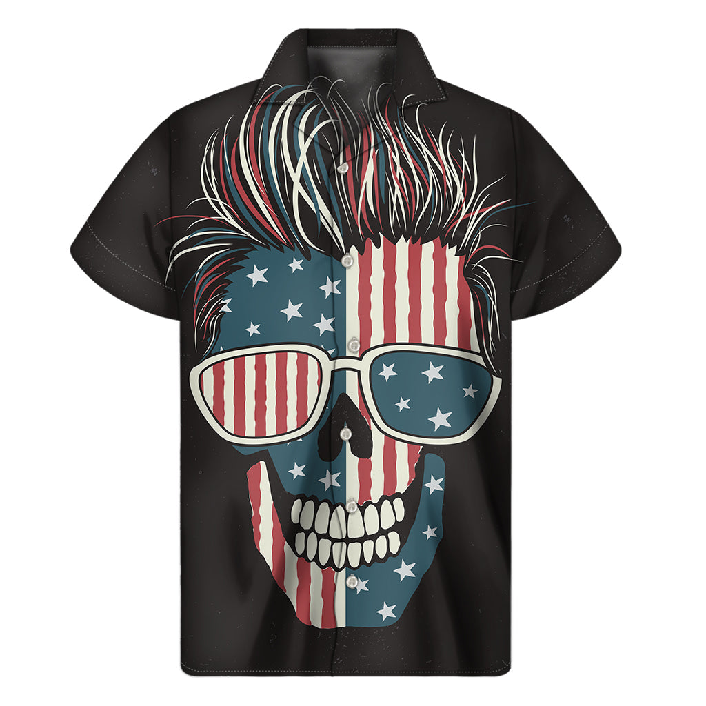 Hawaiian Flag Skull Print Short Sleeve Shirt - 1