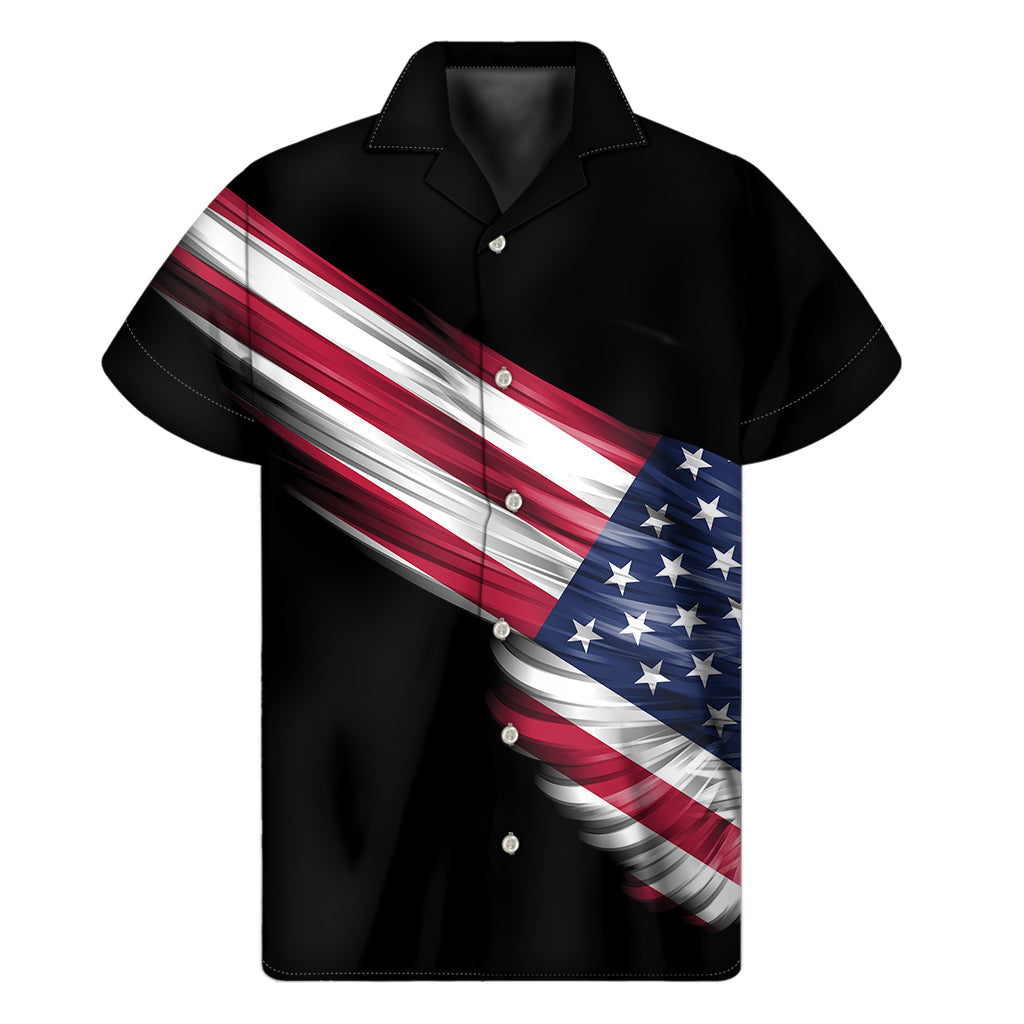 Hawaiian Vibes: American Flag Wing Print Short Sleeve Shirt - 1