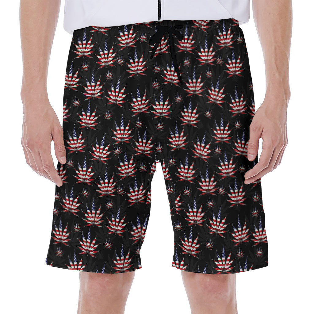 American Marijuana Leaf Pattern Hawaiian Men's Beach Shorts - 1