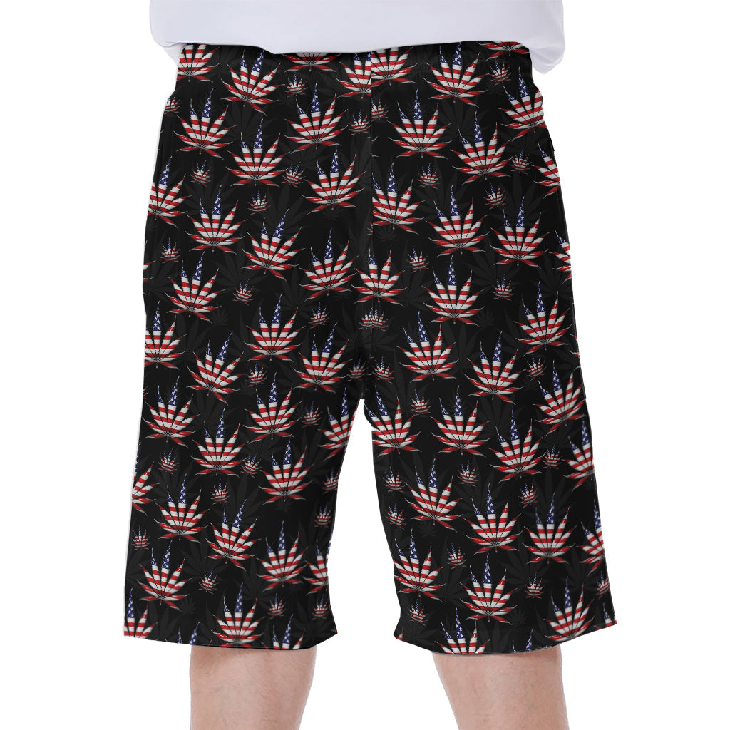 American Marijuana Leaf Pattern Hawaiian Men's Beach Shorts - 1