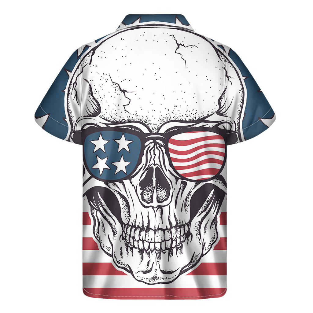 Island Style: Hawaiian Short Sleeve Shirt with American Skull and Sunglasses Print - 2