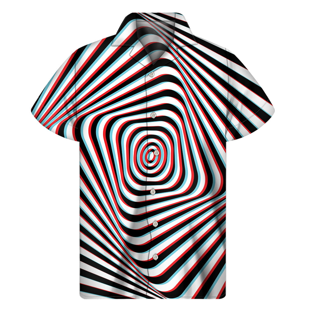 Anaglyph Optical Illusion Hawaiian Printed Short Sleeve Shirt - 1