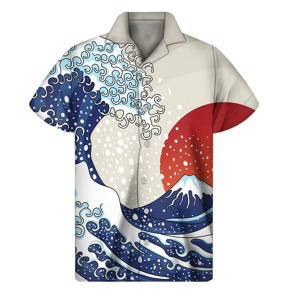 Tropical Vibes: Ancient Great Japanese Wave Print Hawaiian Short Sleeve Shirt - 1