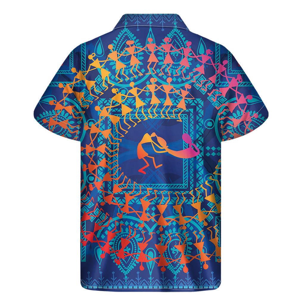 Tropical Vibes: Hawaiian Short Sleeve Shirt with Ancient Indian Warli Tribal Print - 2