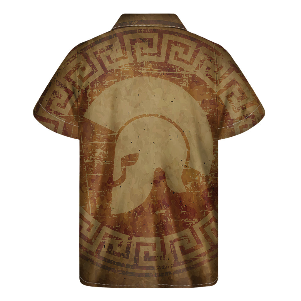 Tropical Warrior: Hawaiian Short Sleeve Shirt with Ancient Spartan Helmet Print - 2